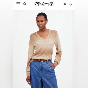 Madewell Women's Alpaca-Blend Deep V-Neck Sweater - Spacedye Fawn